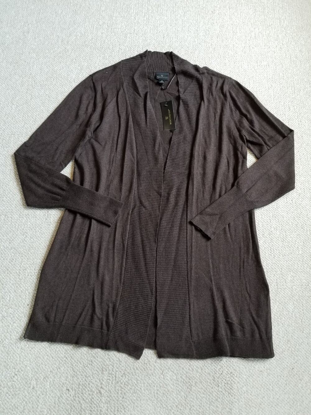 NWT Womens Sweater-WORTHINGTON-"dark brown heather" cotton/rayon cardigan ls-M